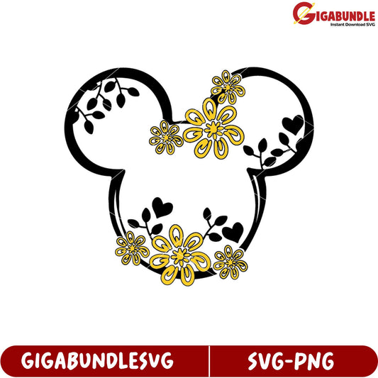 Floral Mickey Mouse SVG Design for Crafts and DIY Projects Download
