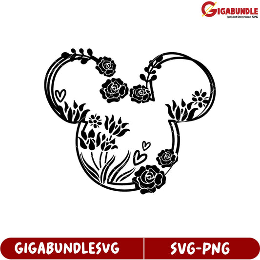 Floral Mickey Mouse SVG Design for Creative Craft Projects Download