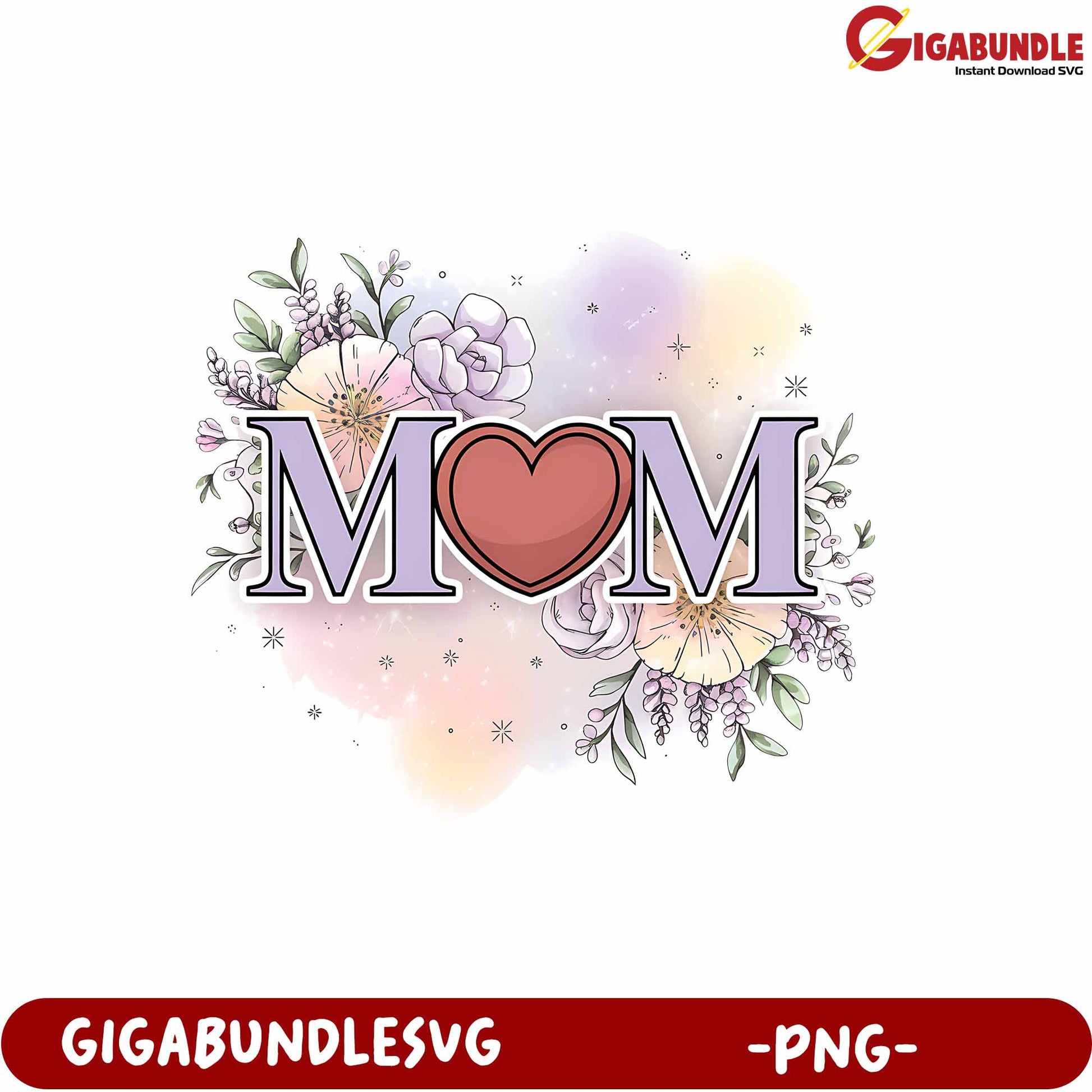 Floral Mom Design with Heart for Mother's Day Gifts in PNG Format