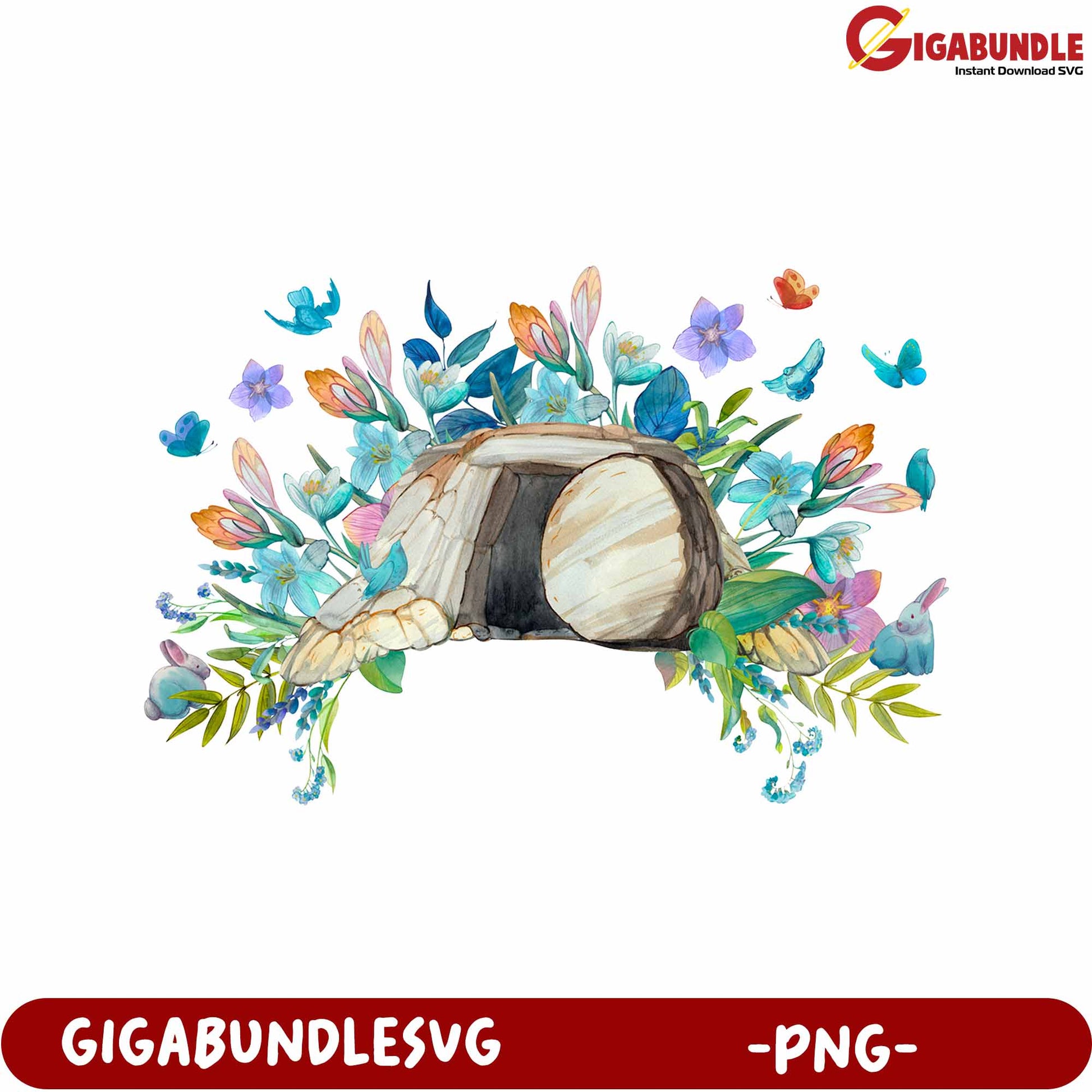 Floral Rabbit Hideaway Watercolor PNG for Crafts and Designs