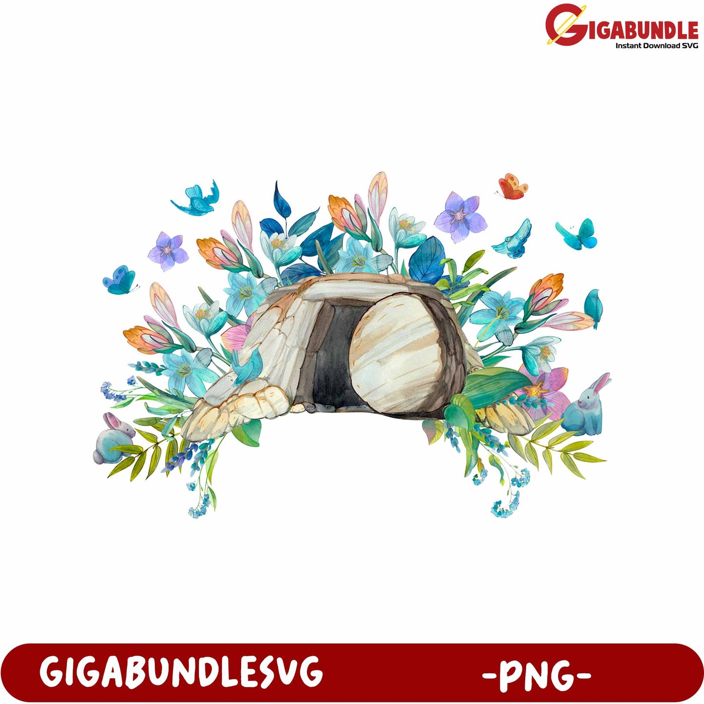 Floral Rabbit Hideaway Watercolor PNG for Crafts and Designs