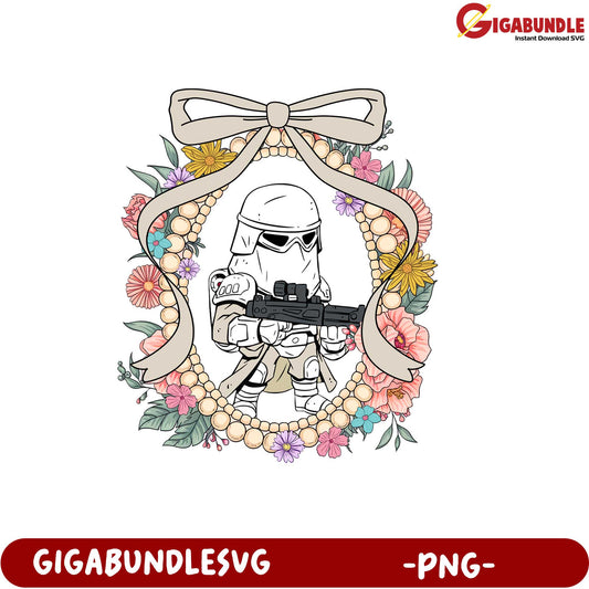 Floral Stormtrooper Illustration PNG for Creative Projects and Crafts