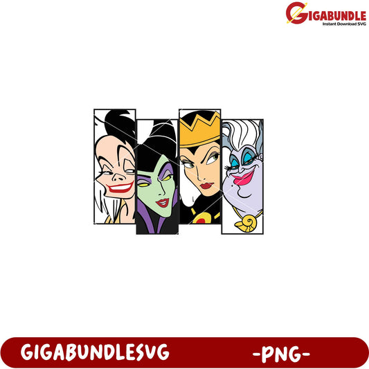 Four Iconic Villains Character Art PNG Downloadable Design