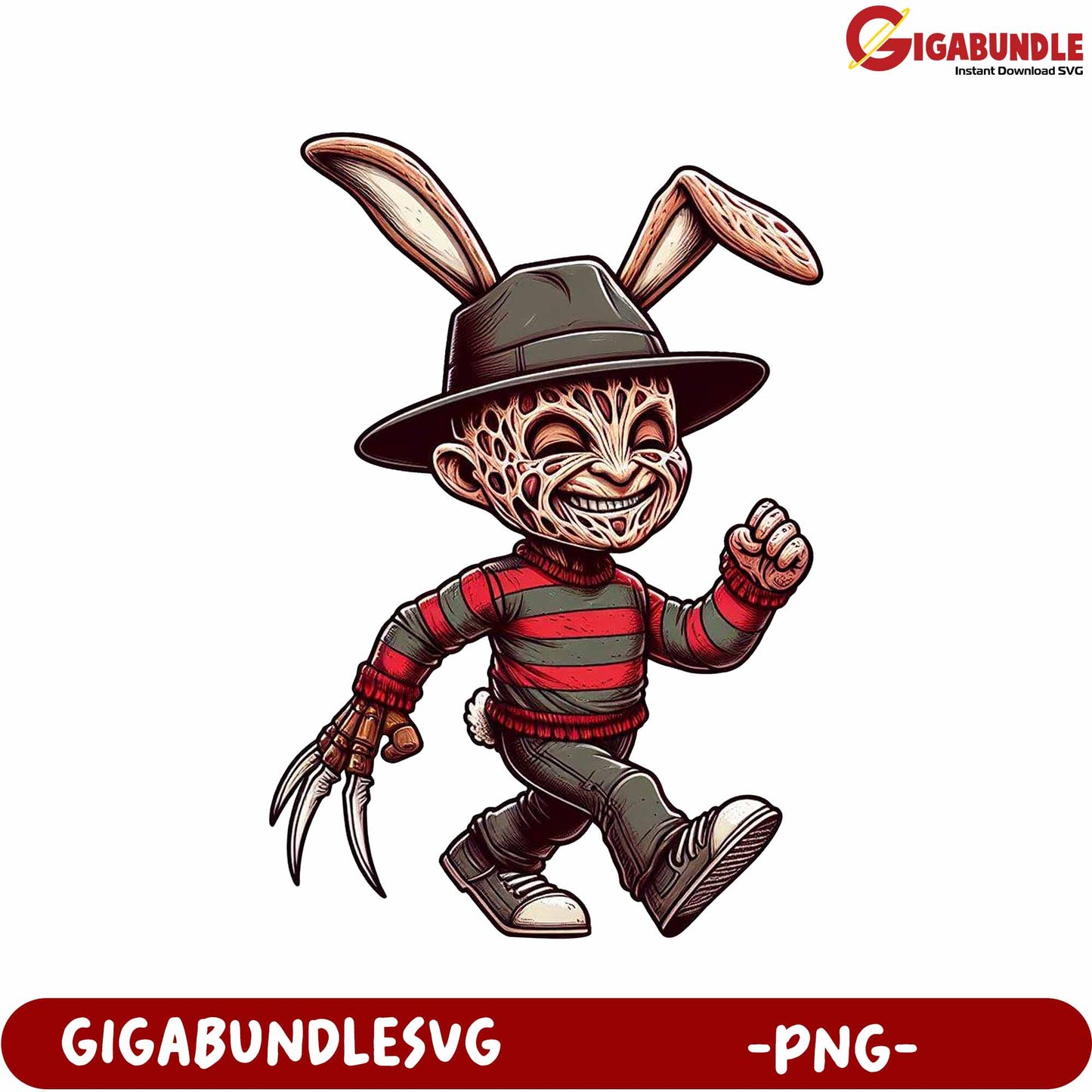 Freddy Krueger Bunny Character PNG - Fun Horror Clipart Design