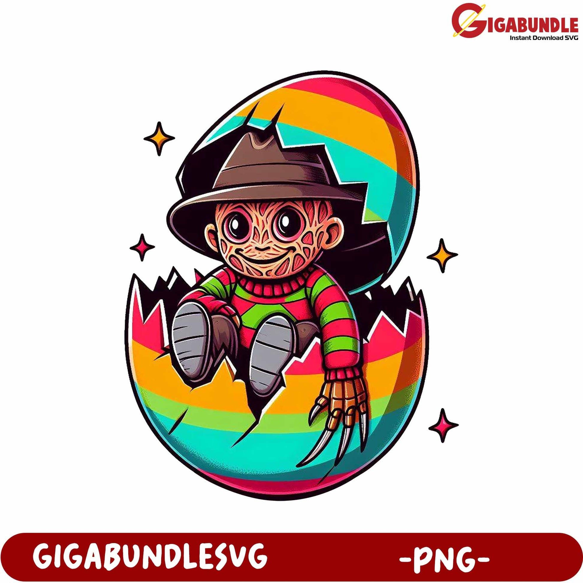 Freddy Krueger Cute Egg Design - Colorful PNG Graphic Download