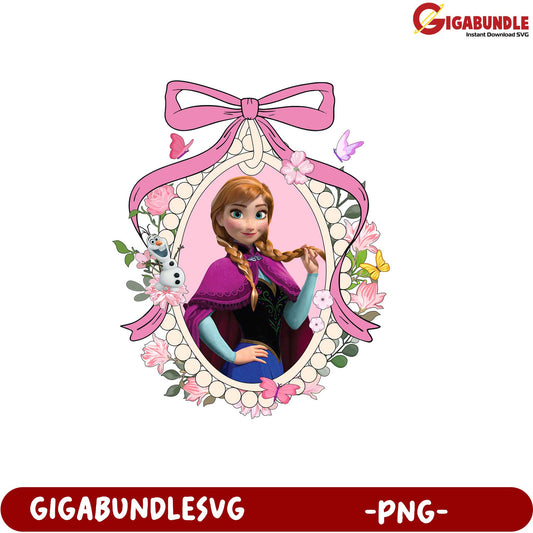 Frozen Character Anna Floral PNG Design for Crafts and Decor