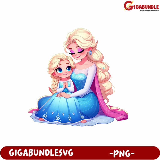 Frozen Characters Elsa and Young Elsa Hugging PNG Product Design