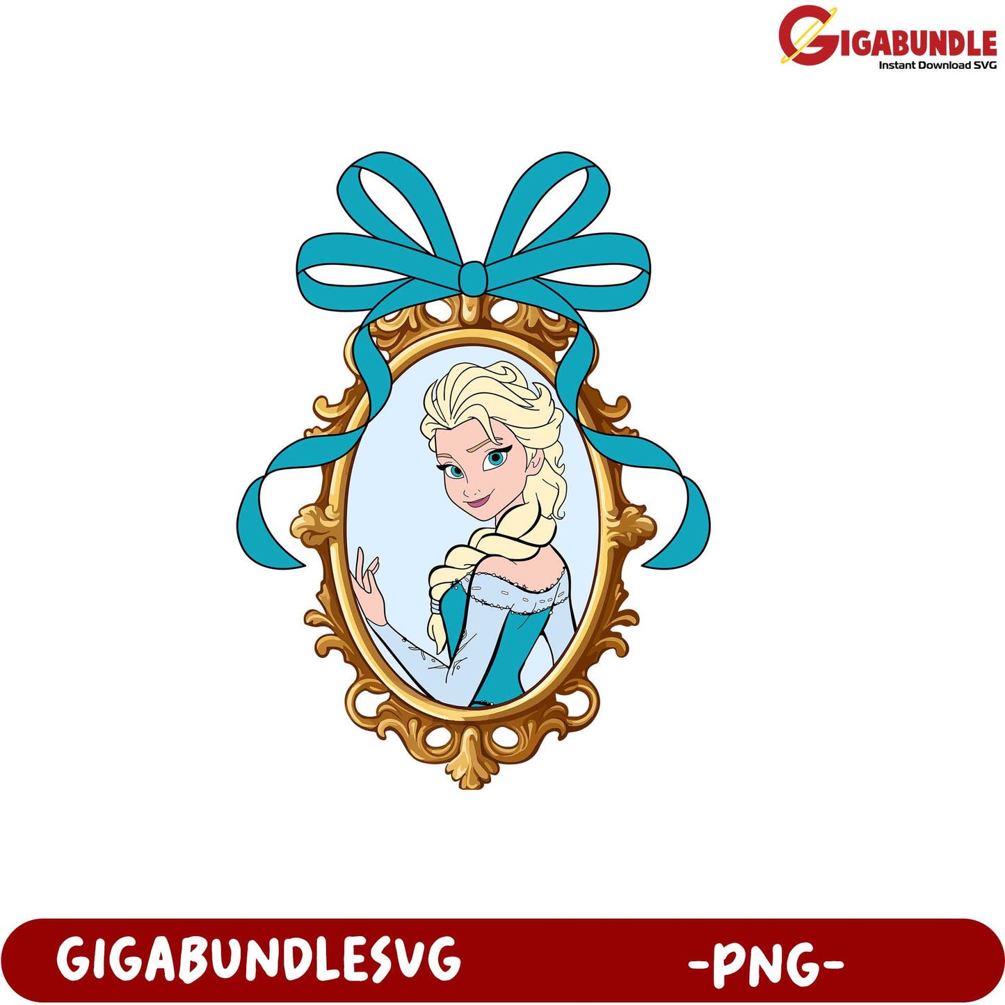 Frozen Princess Character in Stylish Frame PNG Downloadable Design