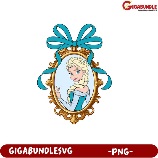 Frozen Princess Character in Stylish Frame PNG Downloadable Design