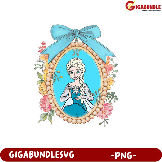 Frozen Princess Elsa Decorative Frame PNG Downloadable Art Design