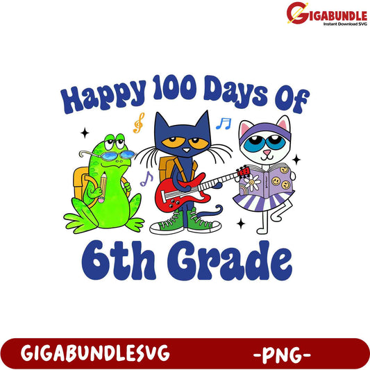 Fun 100 Days of 6th Grade Celebration PNG Design