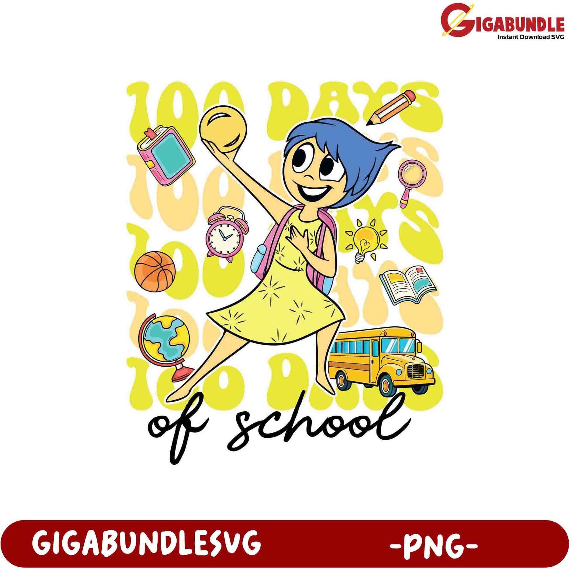 Fun 100 Days of School Girl PNG Graphic for Celebrations