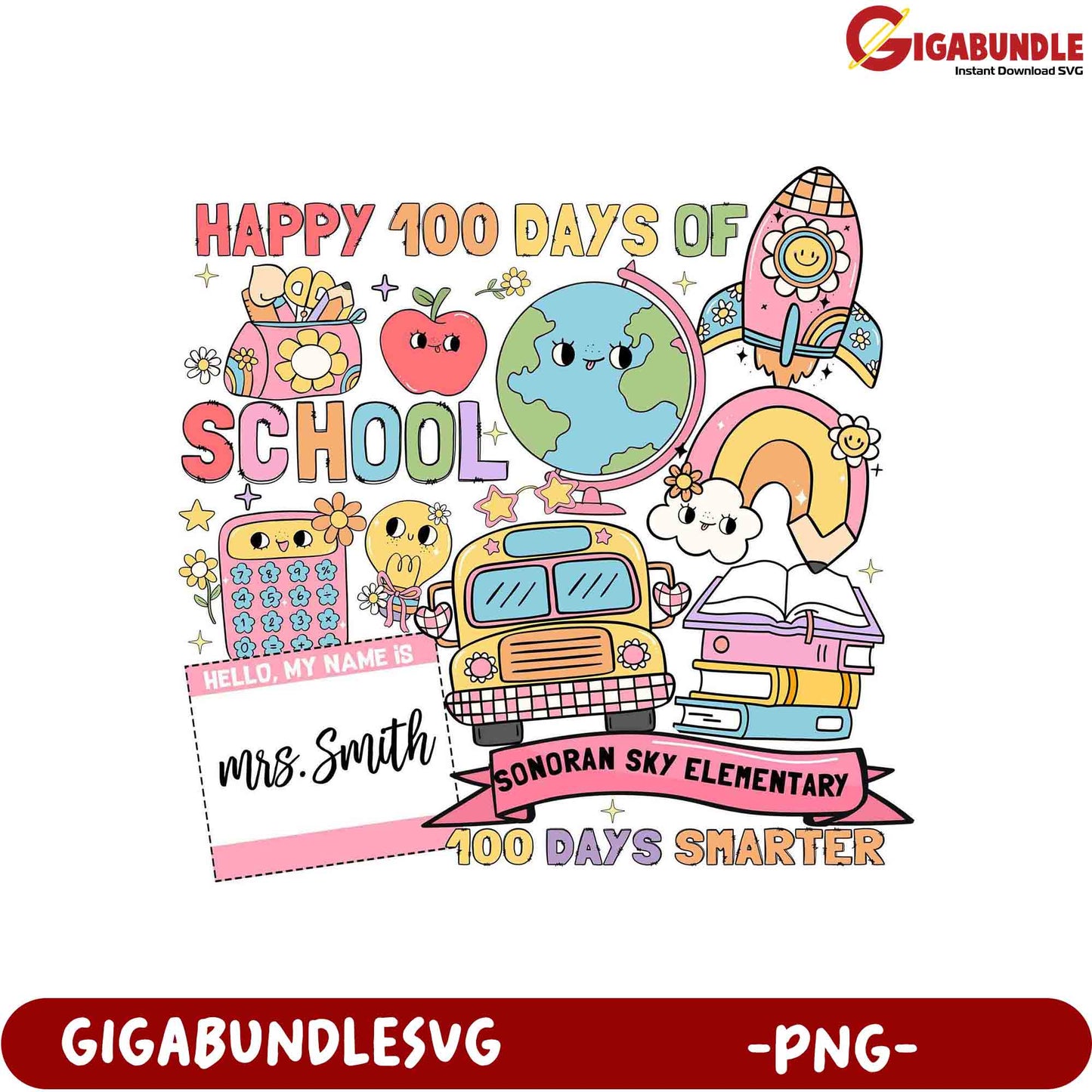 Fun 100 Days of School PNG Design for Kids