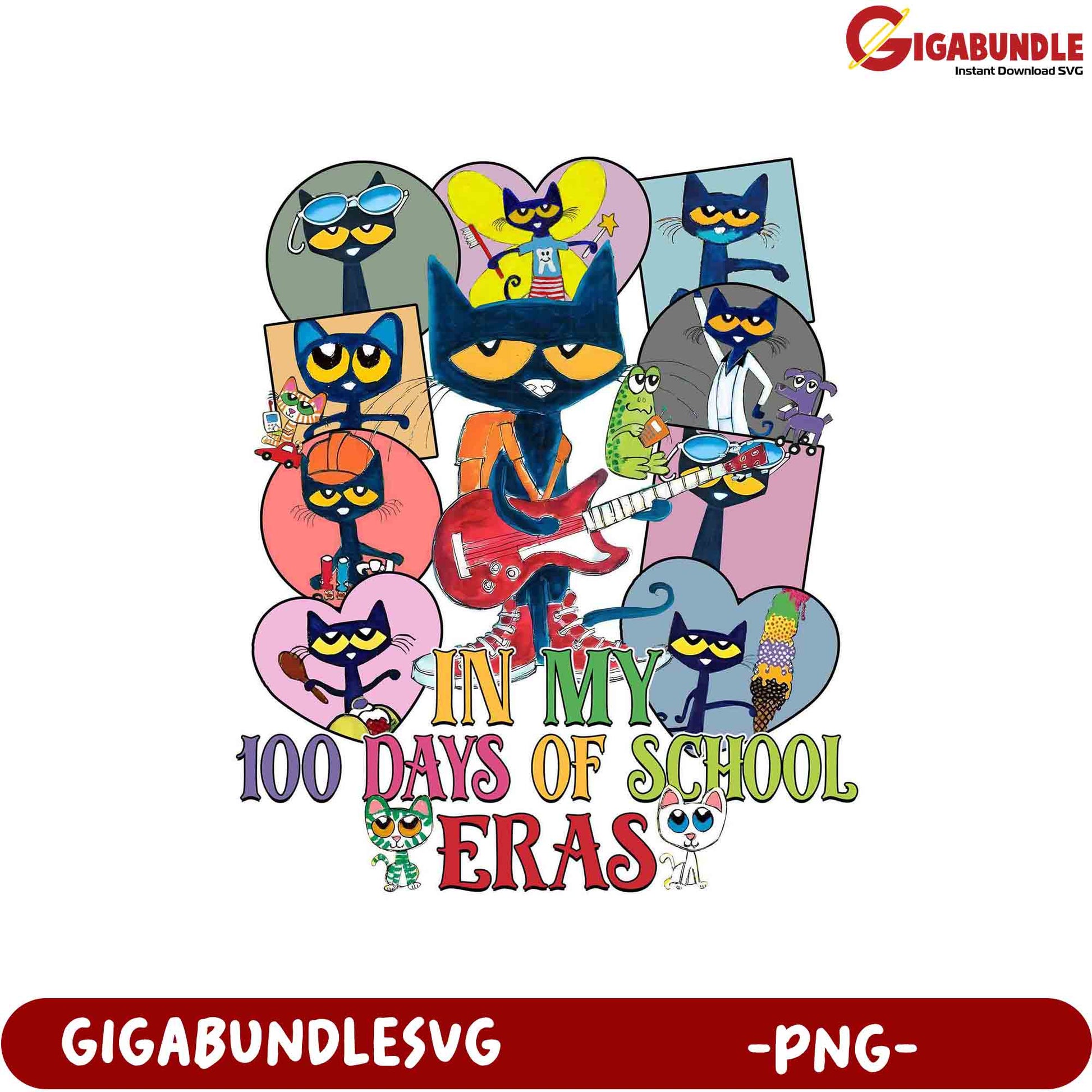 Fun 100 Days of School PNG Design with Cool Cat Theme