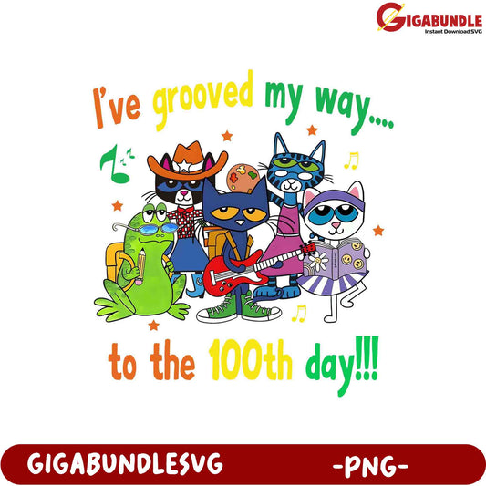 Fun 100th Day Celebration Cats and Friends PNG Design