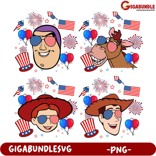 Fun 4th of July Character PNG Bundle – Instant Download SVG