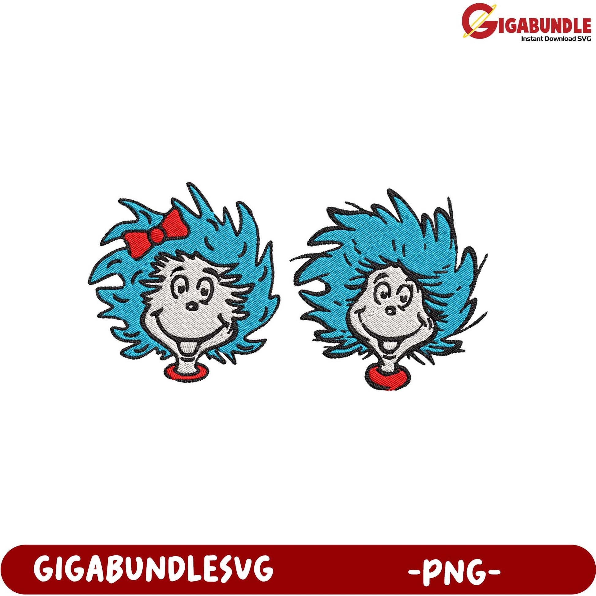 Fun Blue Haired Character Embroidery PNG for Crafting Projects