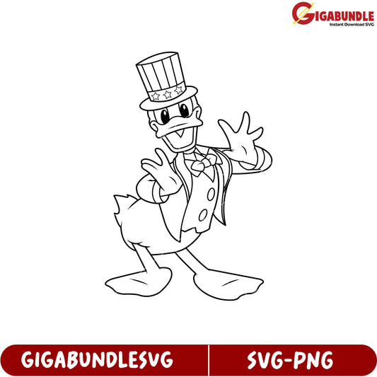 Fun Cartoon Duck Character Coloring Page in SVG Format for Kids
