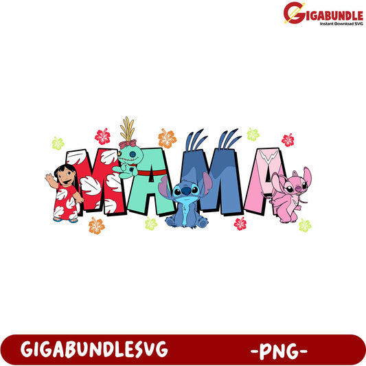 Fun Cartoon MAMA Design with Characters in Colorful PNG Format