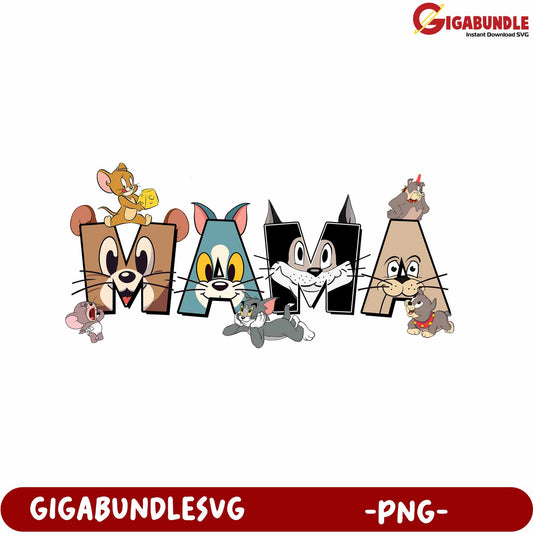 Fun Cartoon Mama PNG Design Featuring Iconic Characters