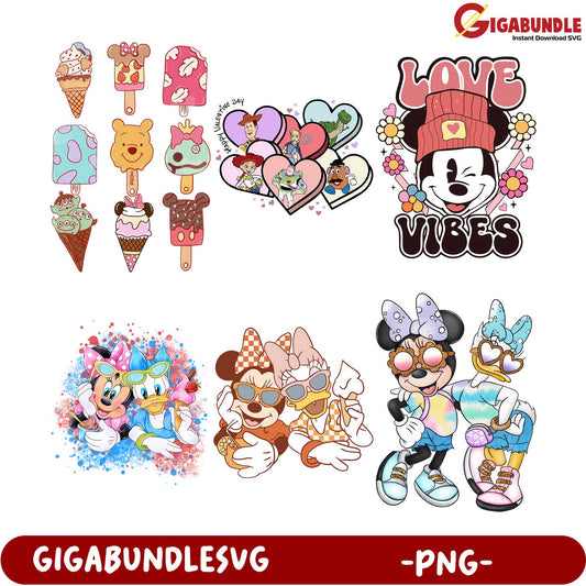 Fun Cartoon PNG Bundle Ice Cream & Love Vibes Designs