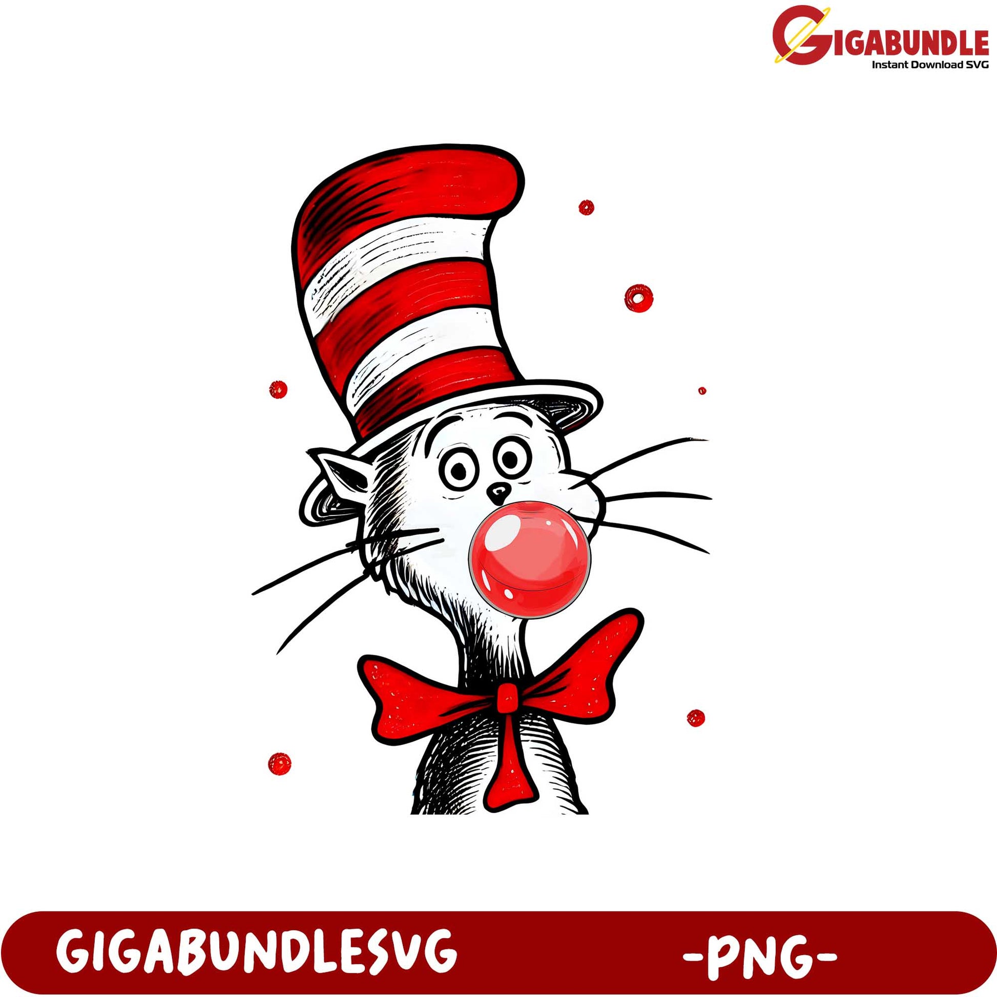 Fun Cat in Hat PNG - Whimsical Bubble Gum Character Art