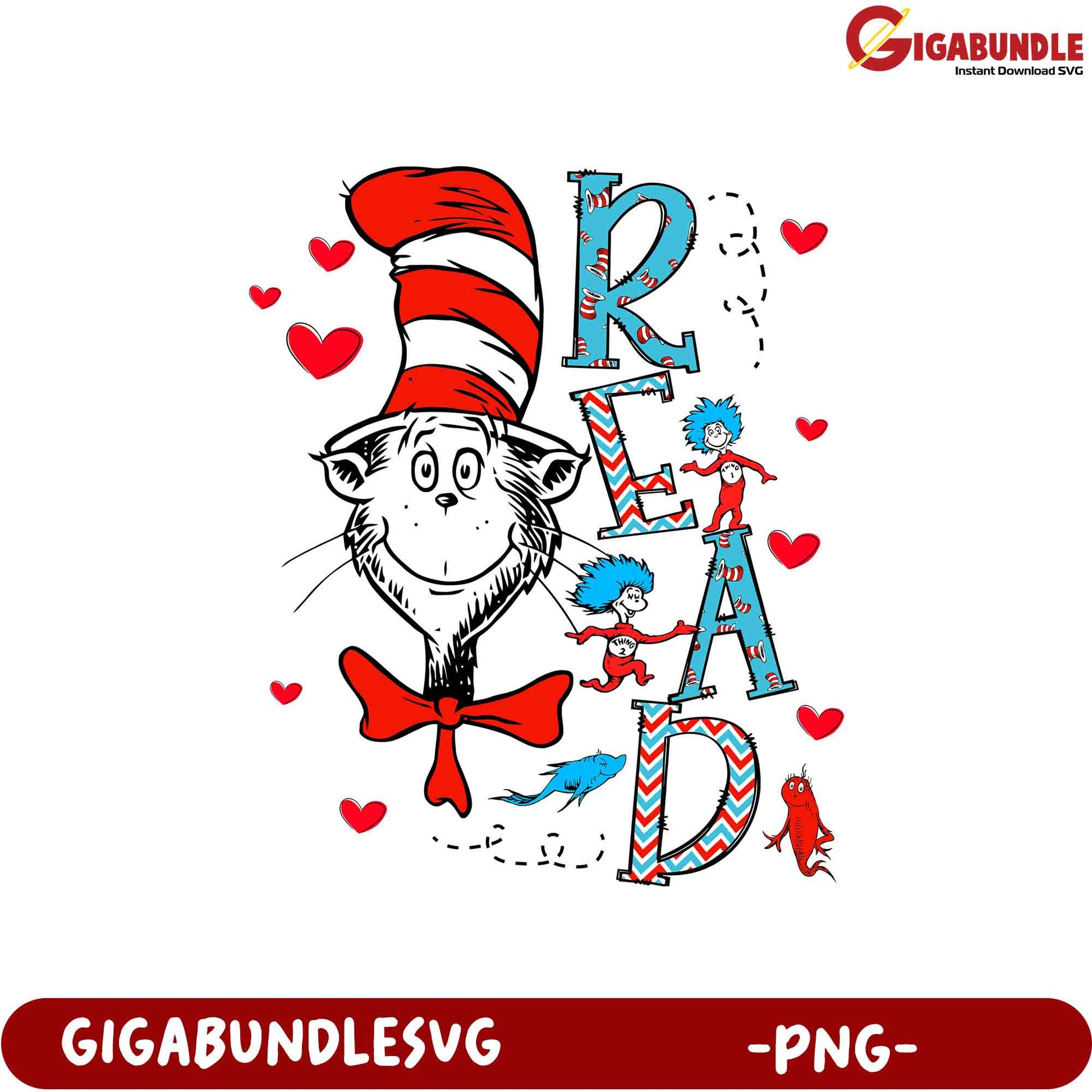 Fun Cat in the Hat Reading PNG Design for Kids