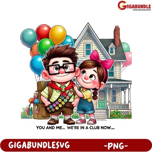 Fun Club Adventure PNG - Whimsical Artwork of Kids with Balloons