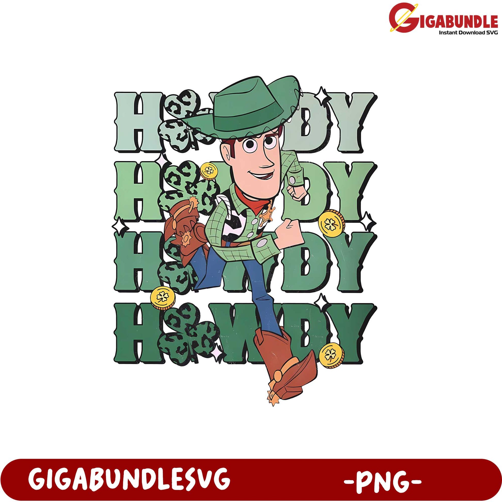 Fun Cowboy Character with Shamrocks - PNG Downloadable Image