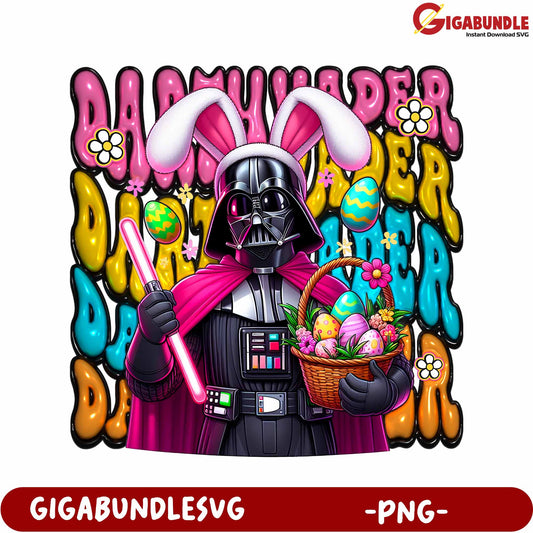 Fun Darth Vader Easter Bunny PNG with Colorful Eggs Design