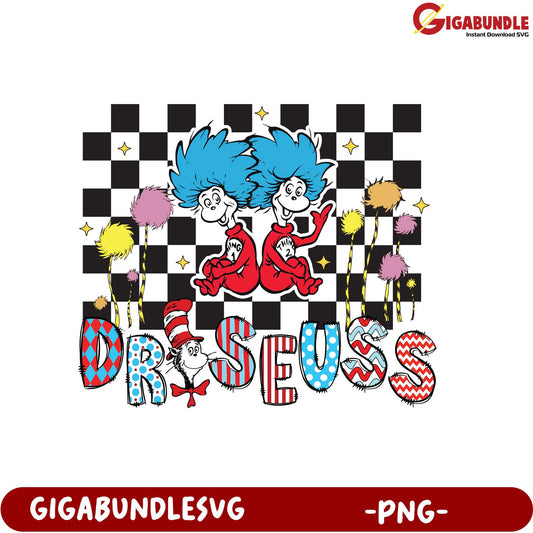 Fun Dr. Seuss PNG Design with Thing 1 and Thing 2 Characters