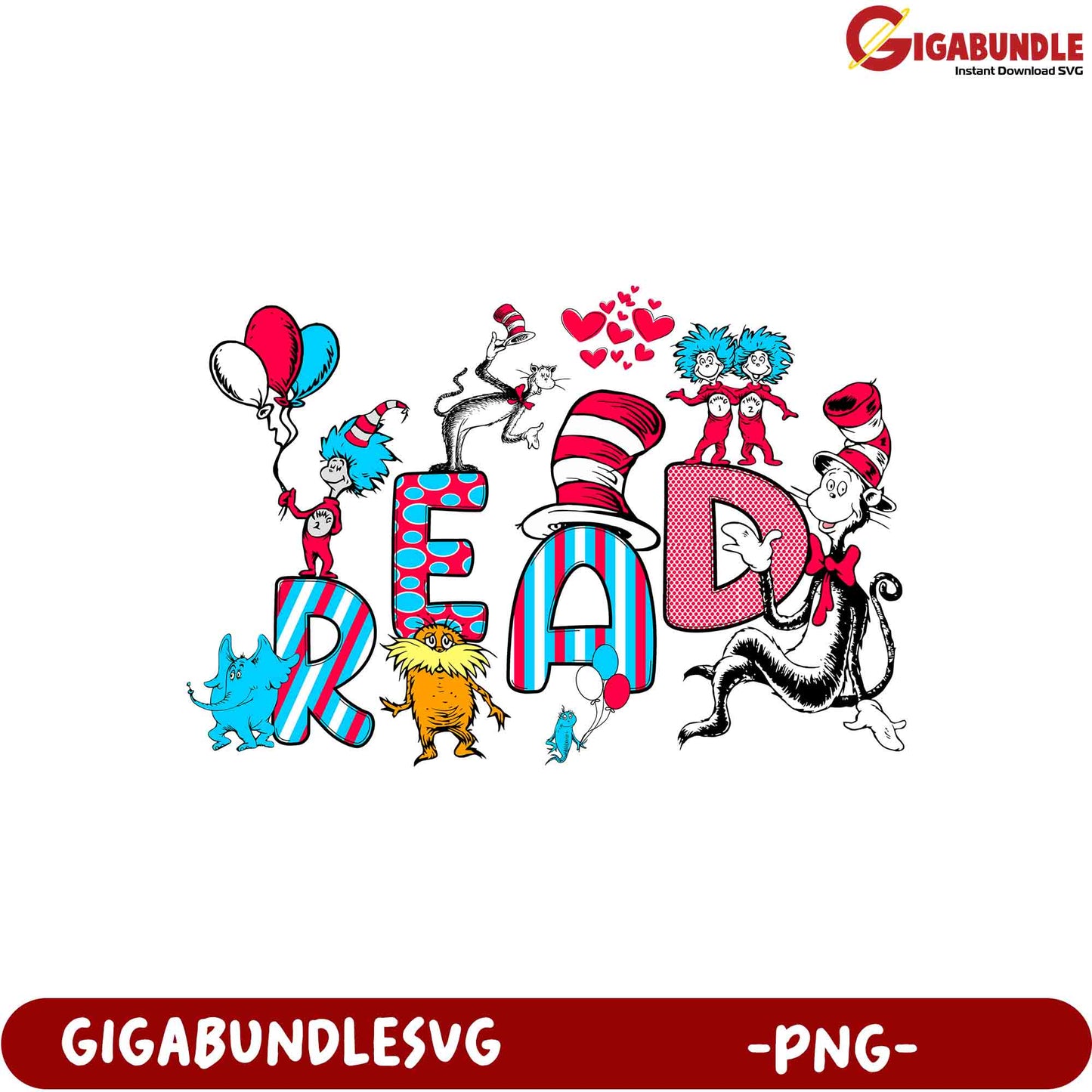 Fun Dr. Seuss 'READ' PNG Design for Kids' Crafts