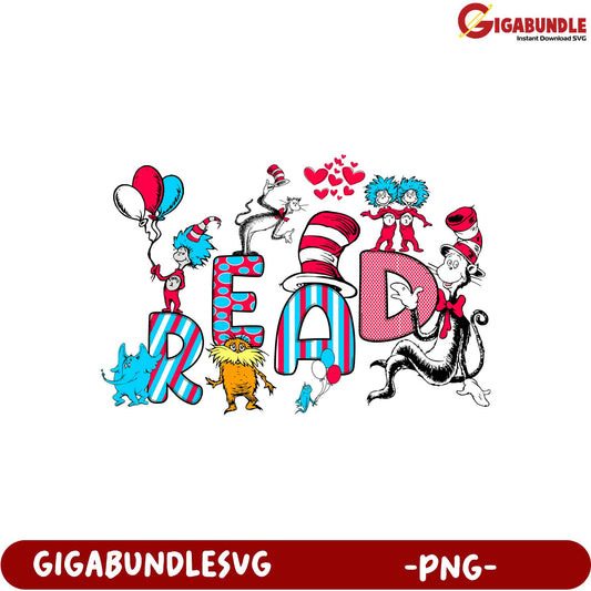 Fun Dr. Seuss 'READ' PNG Design for Kids' Crafts