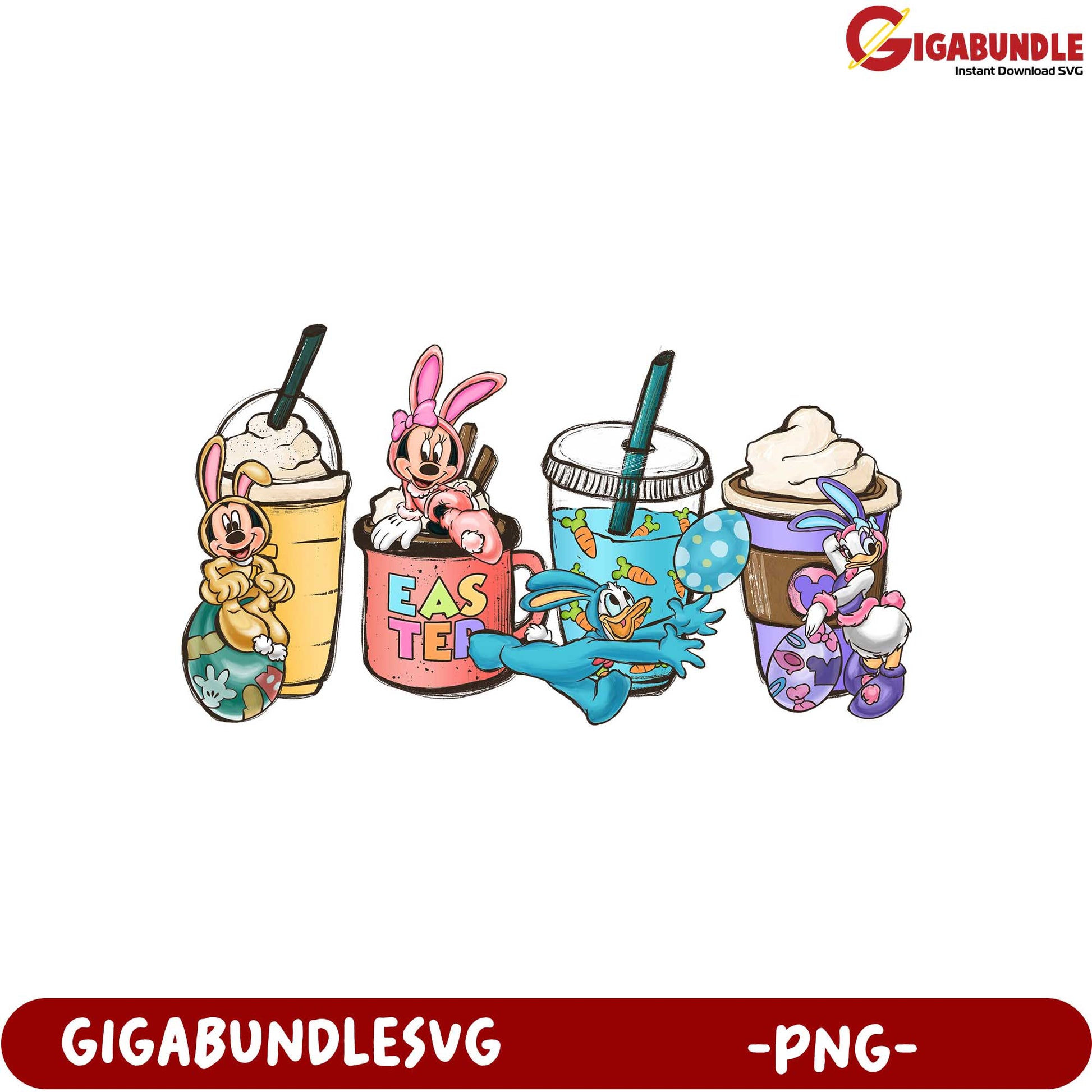 Fun Easter-Themed PNG Featuring Iconic Characters and Drinks