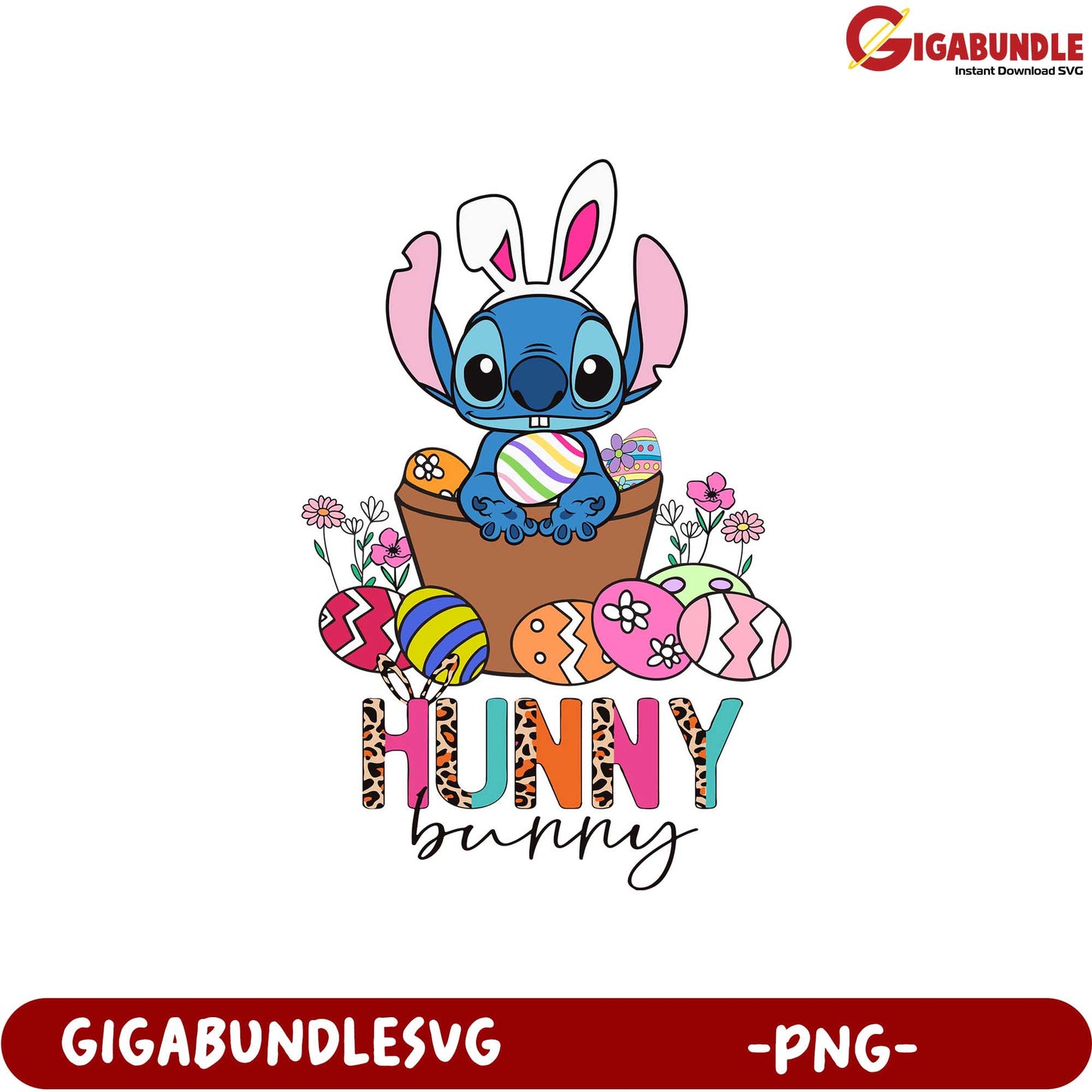 Fun Easter Bunny PNG Design featuring Cute Character and Eggs