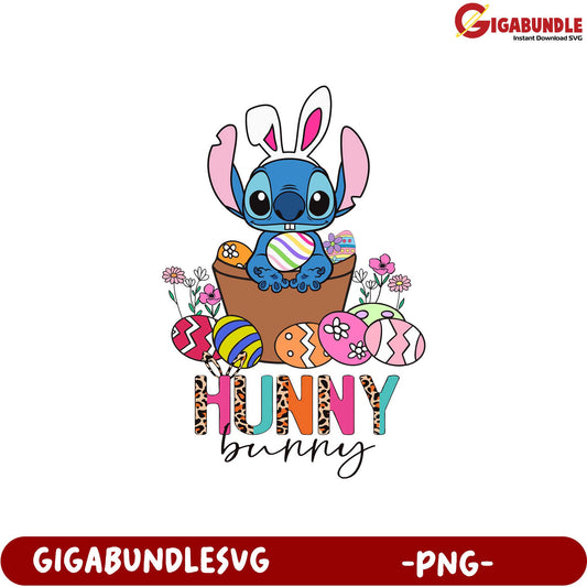 Fun Easter Bunny PNG Design featuring Cute Character and Eggs