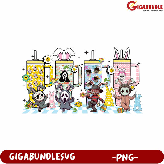 Fun Easter Characters with Colorful Drinks PNG Digital Design