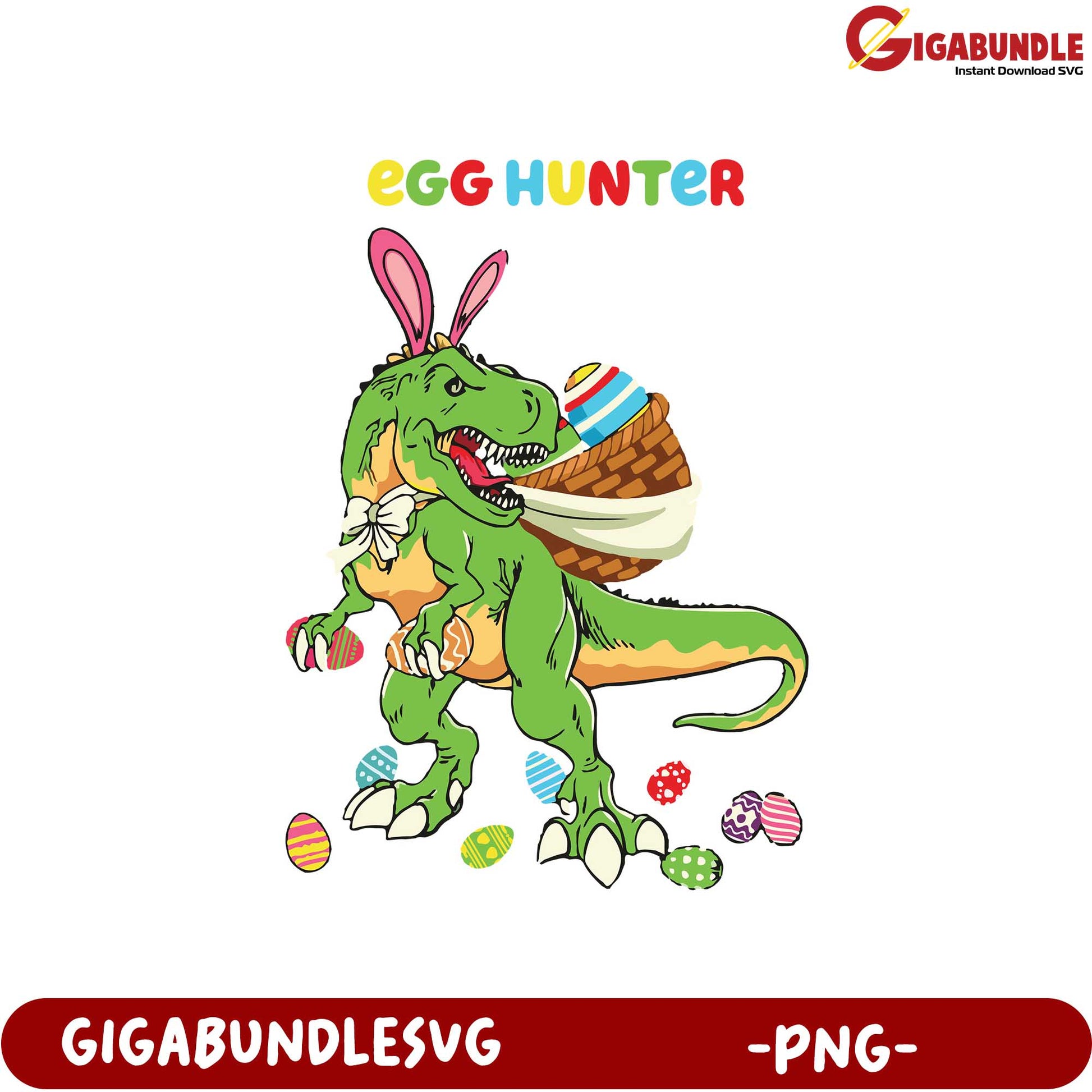 Fun Egg Hunter Dinosaur PNG Design for Easter Celebrations