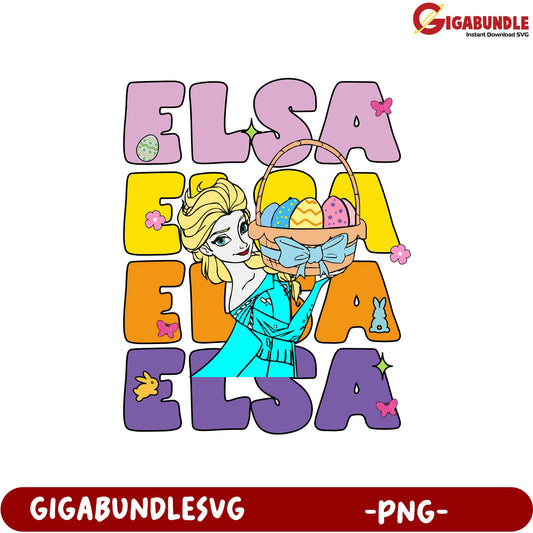 Fun Elsa PNG with Easter Basket Design for Kids Crafts
