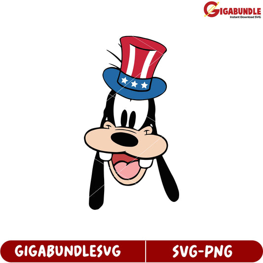 Fun Goofy Character with Patriotic Hat SVG Design for Creative Projects