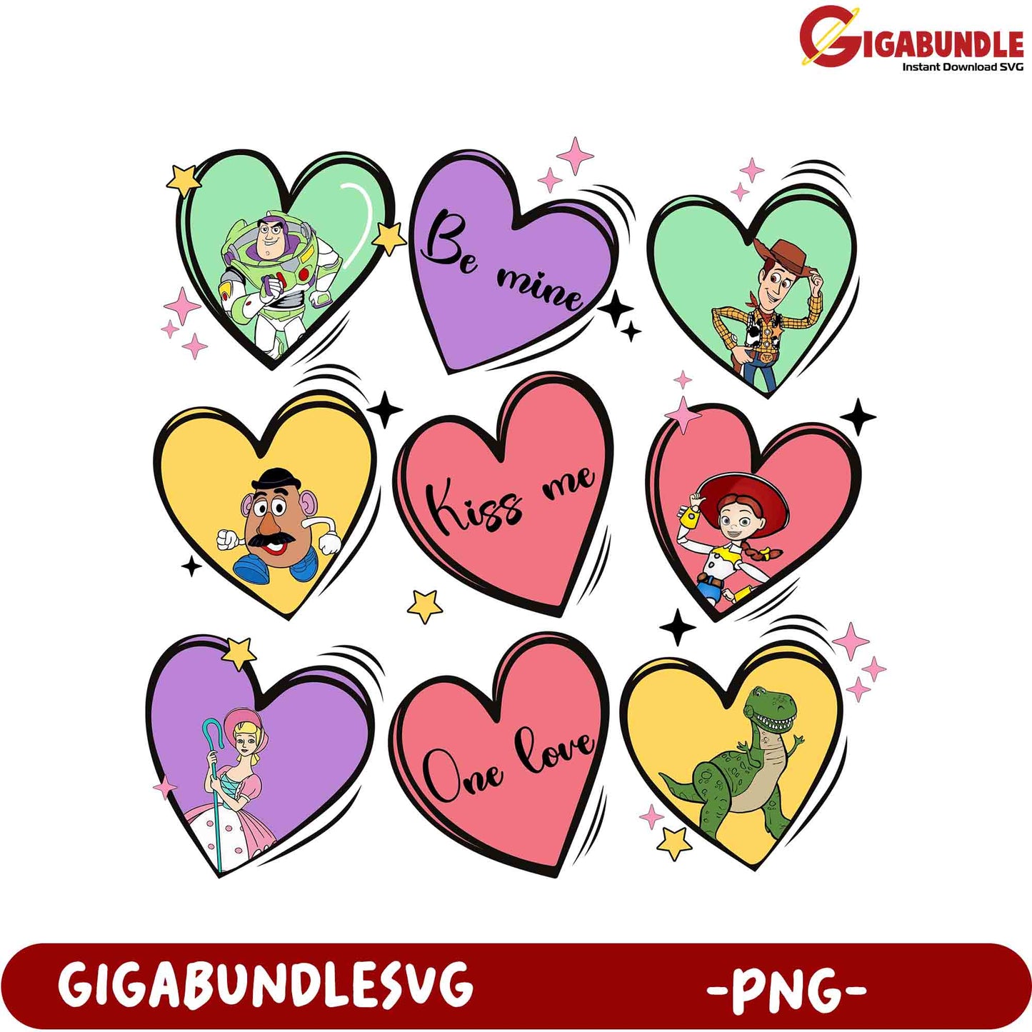 Fun Heart-Shaped PNG Designs with Iconic Characters for Valentine's Day