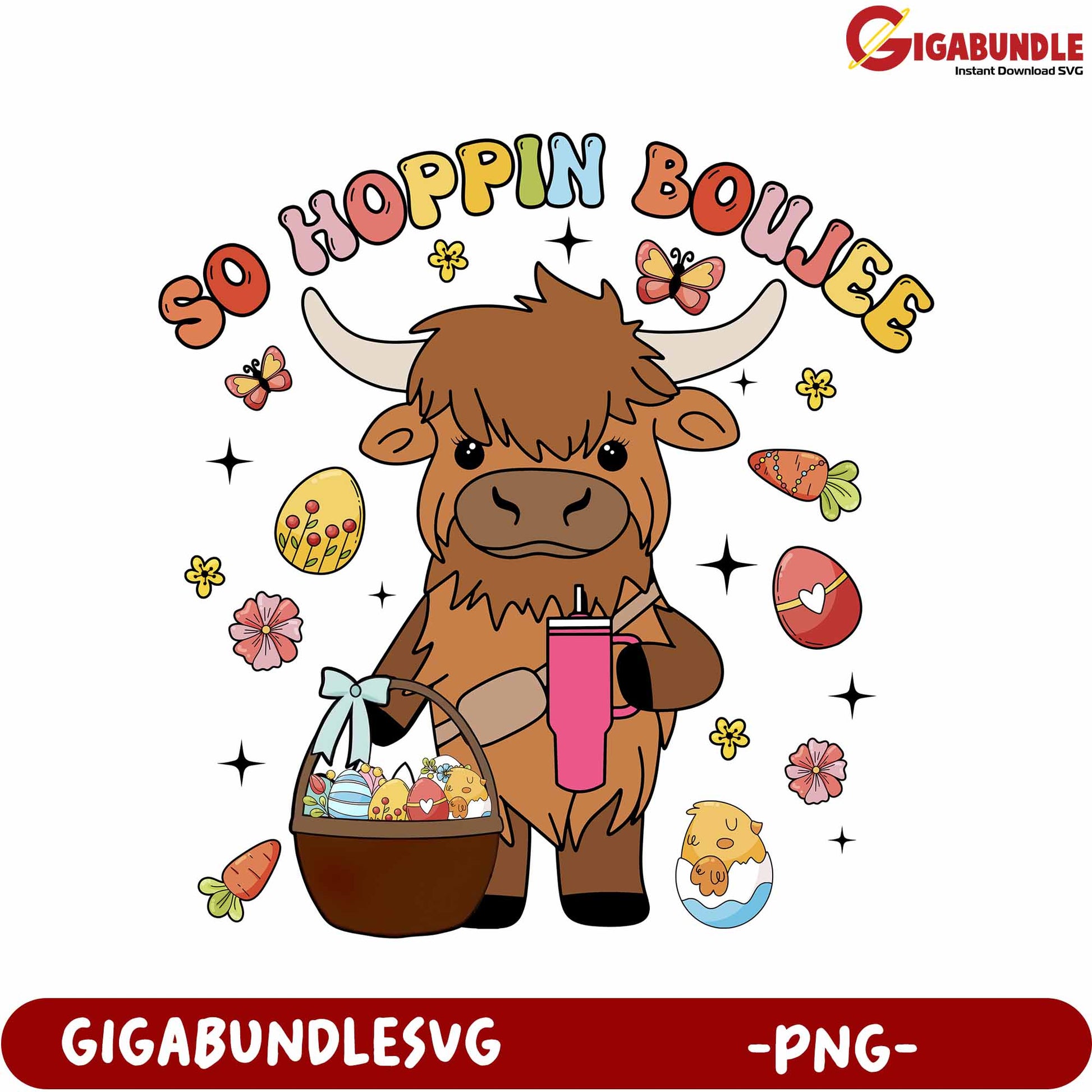 Fun Hopping Cow with Easter Basket PNG Clipart Download