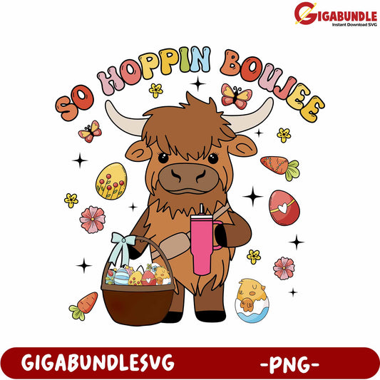 Fun Hopping Cow with Easter Basket PNG Clipart Download