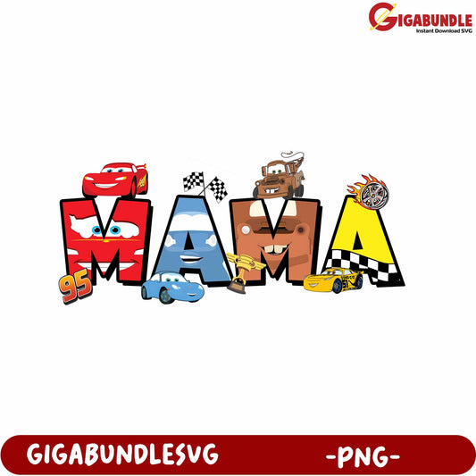 Fun Mama Cars Design PNG for Kids Crafting and Decorating