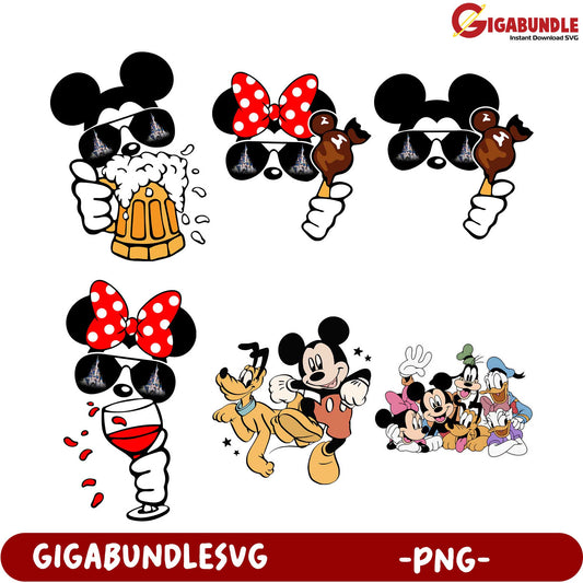 Fun Mickey Mouse PNG Bundle Drink, Party & Friends Design Set