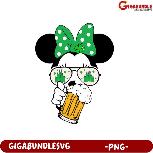 Fun Minnie Mouse PNG with Beer and Castle Glasses Design