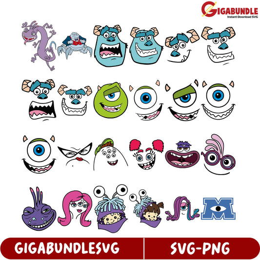 Fun Monster Faces SVG Bundle  Cute Characters for DIY Projects