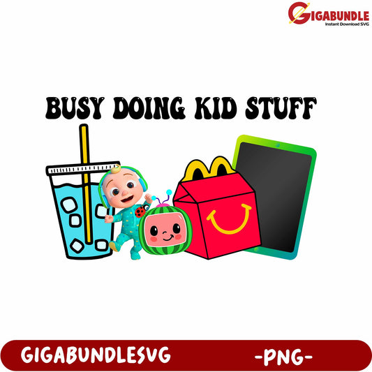 Fun PNG Design Busy Doing Kid Stuff with Colorful Elements