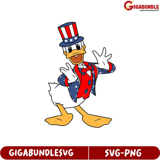 Fun Patriotic Cartoon Duck Character in SVG Download Format for Crafts
