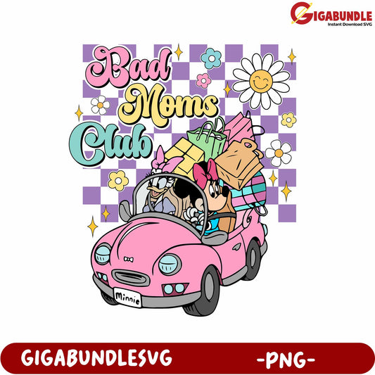 Fun Pink Car Design for Bad Moms Club PNG Graphic Download